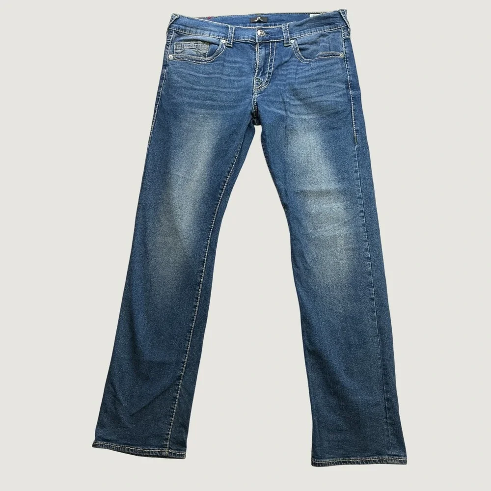 True Religion Ricky Relaxed Straight Medium Wash Blue Jeans Mens 36x33